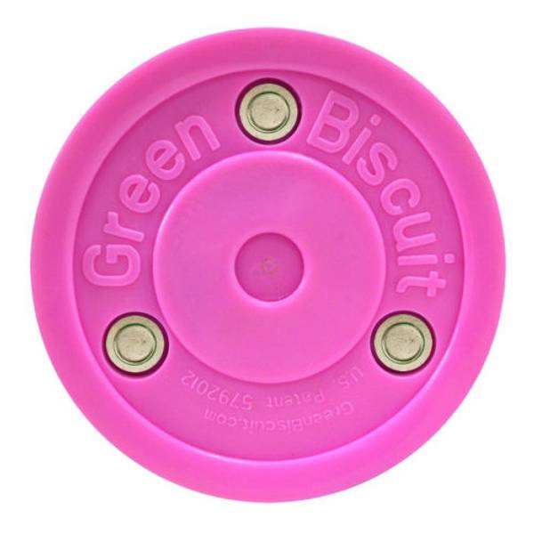 Green Biscuit Blush for stick handling and passing practice, pink hockey training tool supporting breast cancer charity.